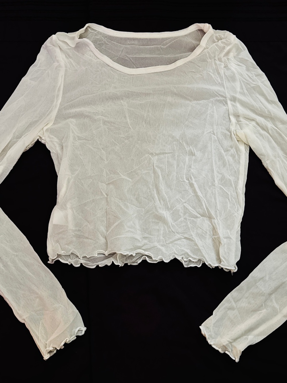 aerie Sheer White Long-Sleeve Crop Top